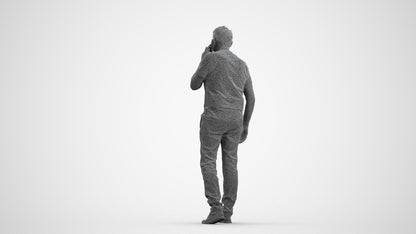 realistic 3D human senior man casual walking, archviz people FBX OBJ for Blender, wireframe front view