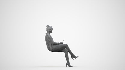 3D people model woman business sitting, scanned human for 3ds Max rendering, wireframe side view