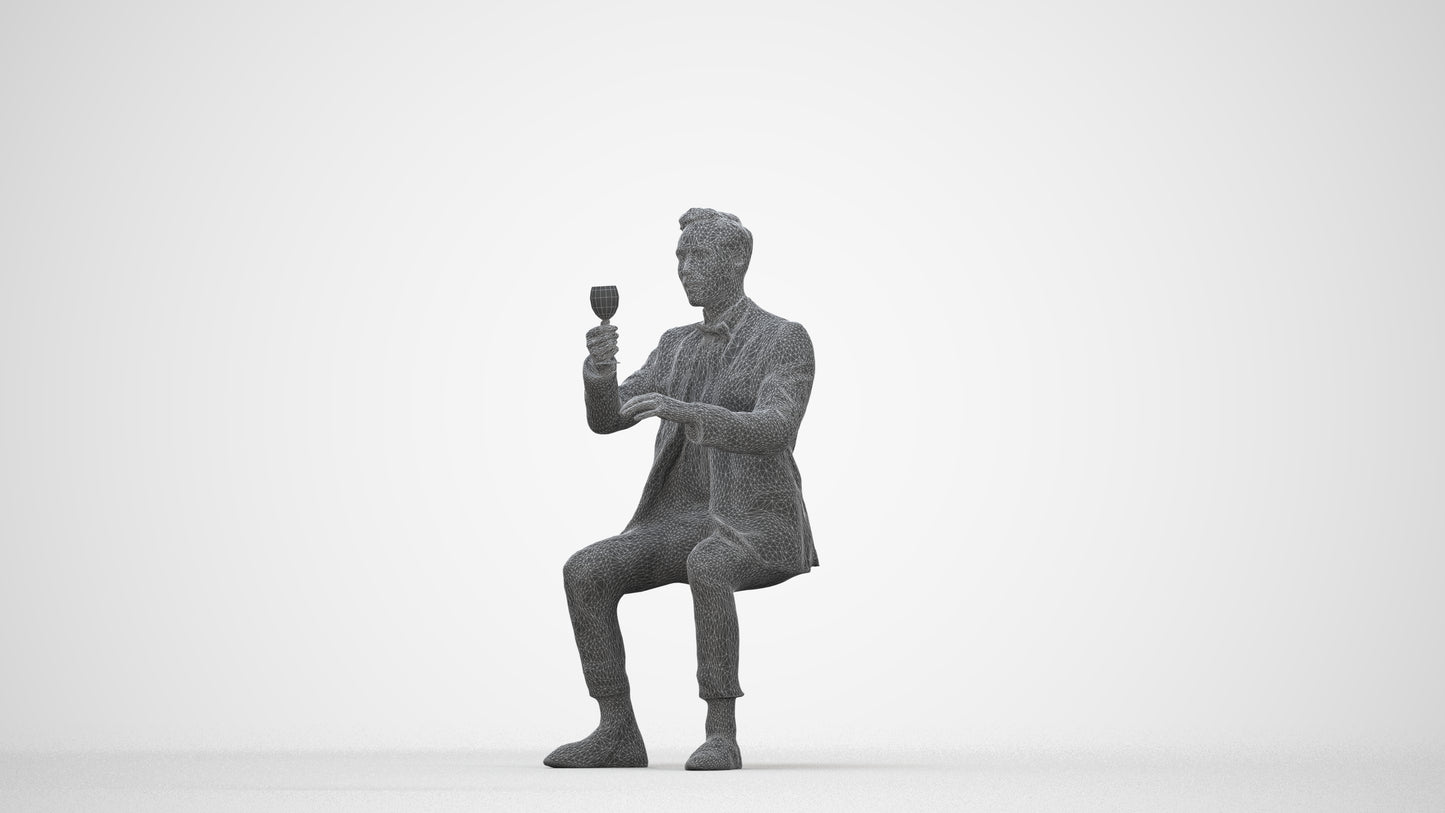 realistic 3D human man formal formalaffairs, archviz people FBX OBJ for Blender, wireframe back view