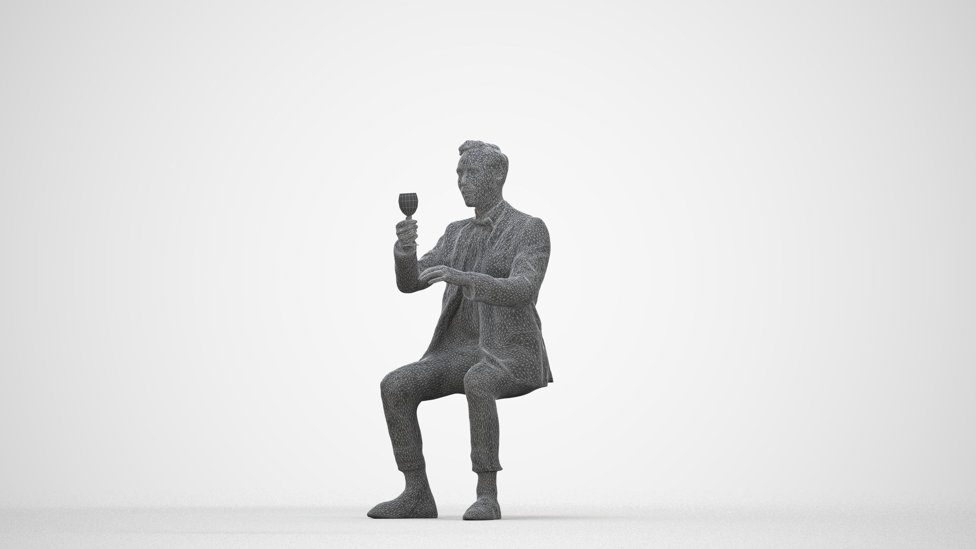 realistic 3D human man formal formalaffairs, archviz people FBX OBJ for Blender, wireframe back view