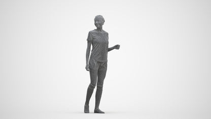 3D human model woman sport, photogrammetry scanned person for archviz, three-quarter front view render