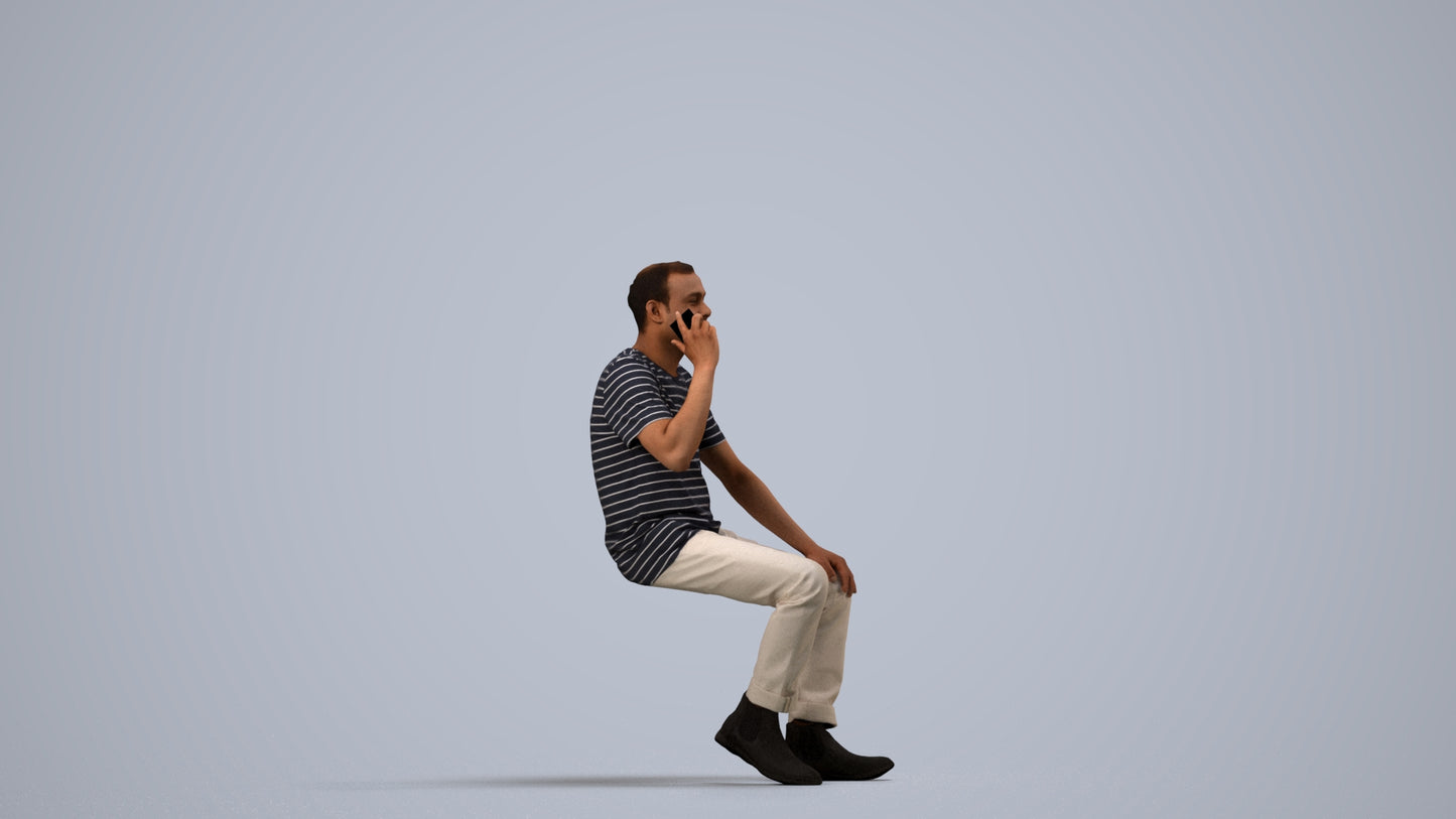 scanned 3D man casual sitting, photogrammetry people for Enscape and V-Ray, side view render