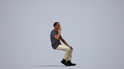 scanned 3D man casual sitting, photogrammetry people for Enscape and V-Ray, side view render