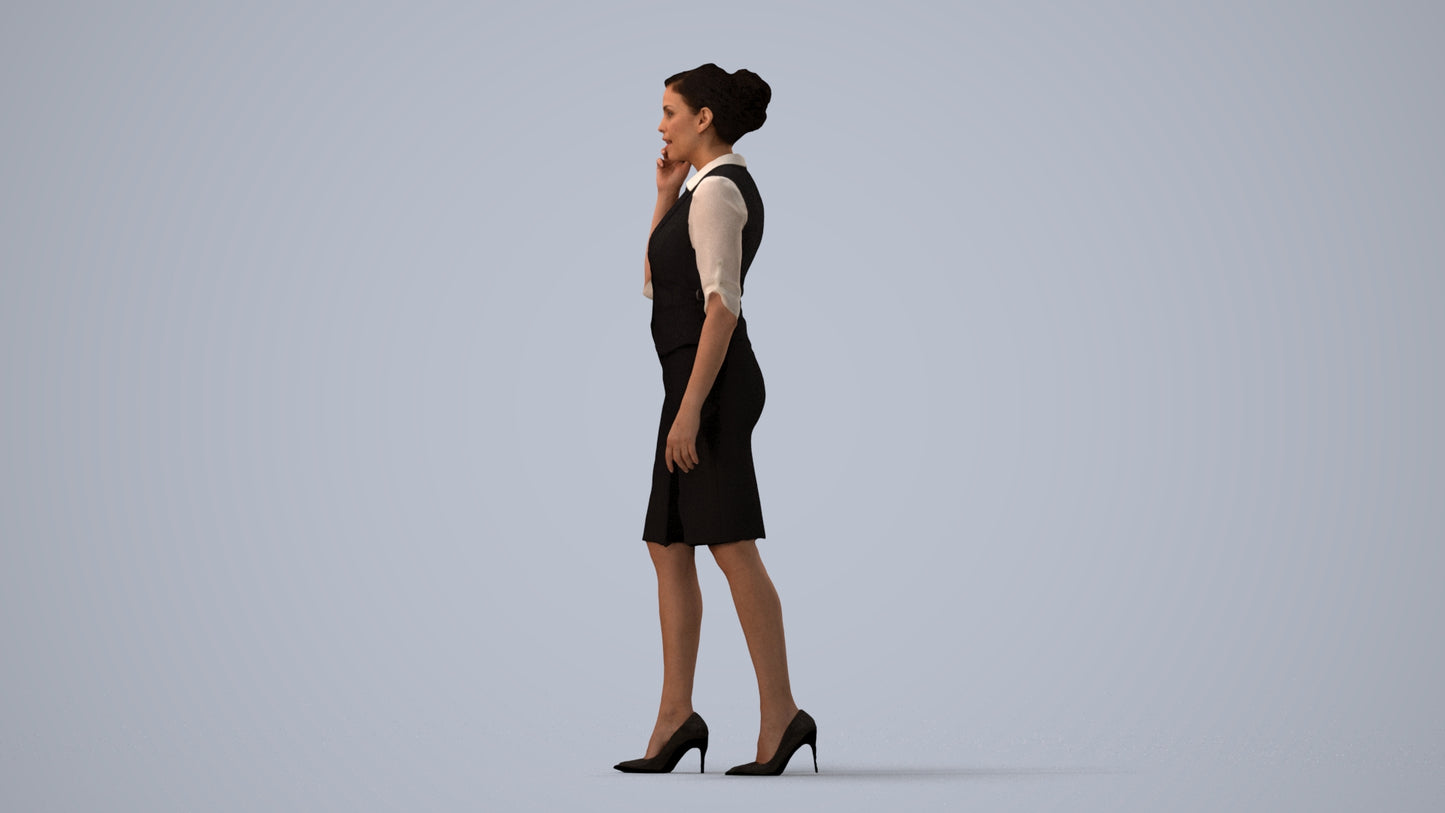 3D people model woman hospitality, scanned human for 3ds Max rendering, three-quarter view render