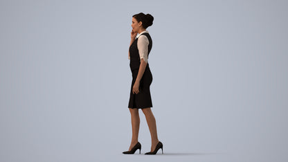 3D people model woman hospitality, scanned human for 3ds Max rendering, three-quarter view render