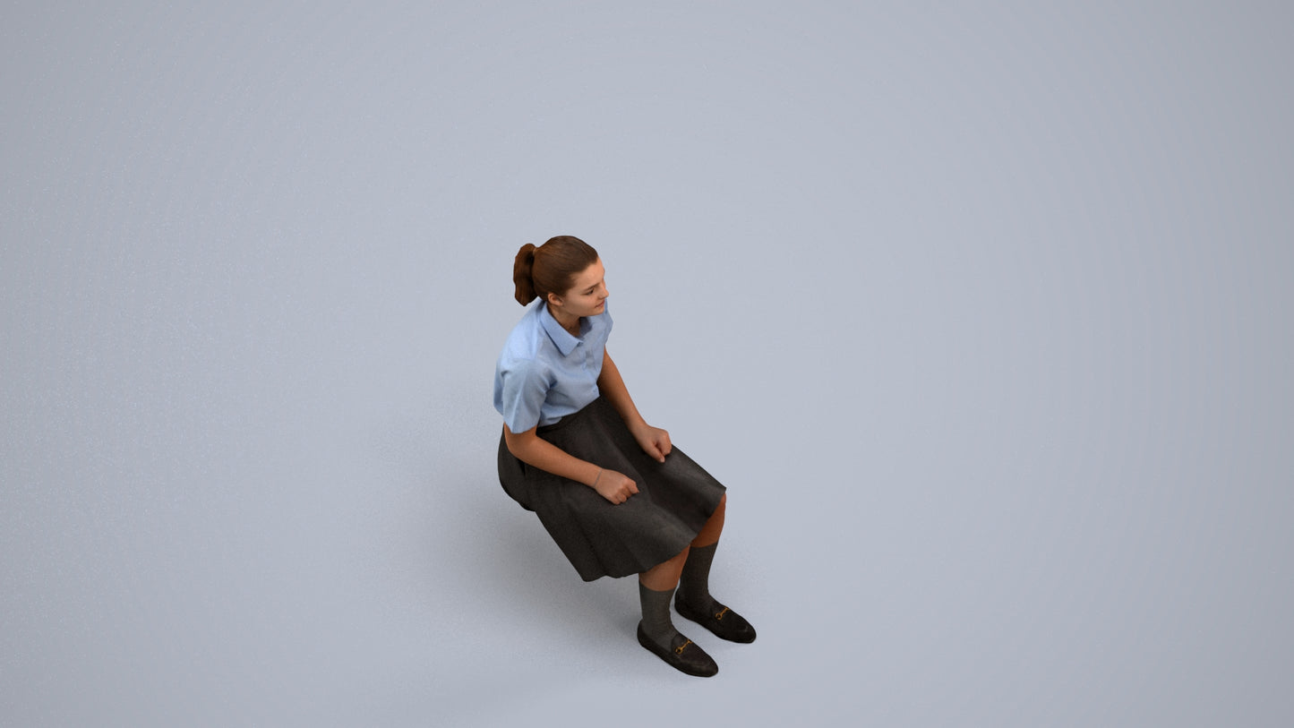 realistic 3D human girl kids, archviz people FBX OBJ for Blender, back view render