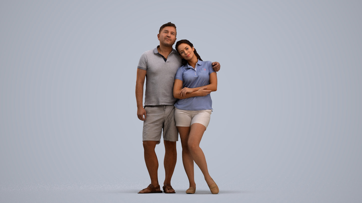realistic 3D human woman casual couple, archviz people FBX OBJ for Blender, standing pose render