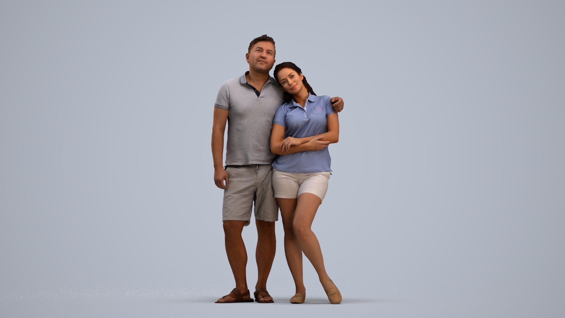realistic 3D human woman casual couple, archviz people FBX OBJ for Blender, standing pose render