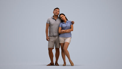realistic 3D human woman casual couple, archviz people FBX OBJ for Blender, standing pose render