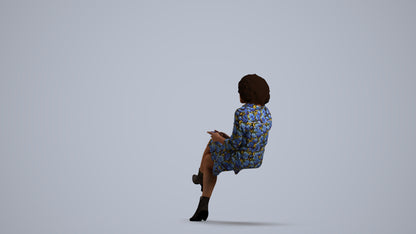 realistic 3D woman casual sitting, scanned archviz people for Blender and 3ds Max, front view render
