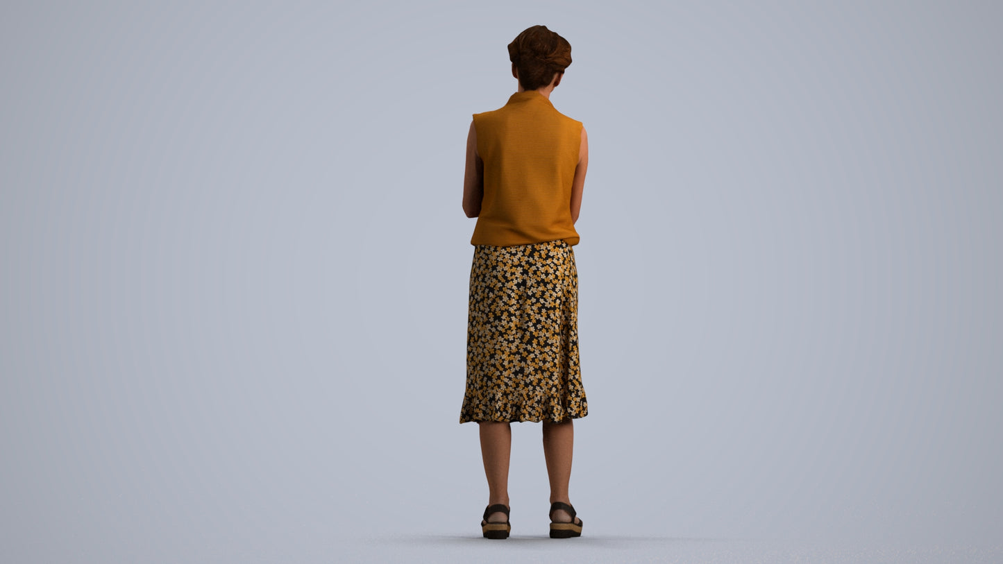 realistic 3D human woman casual standing, archviz people FBX OBJ for Blender, front view render