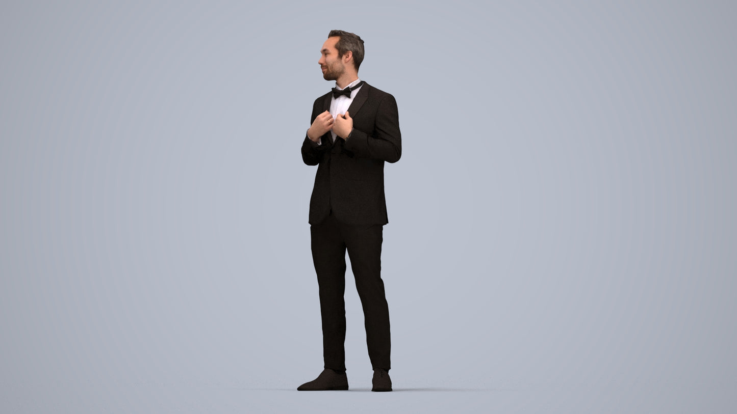 3D human model man formal formalaffairs, photogrammetry scanned person for archviz, top-down view render
