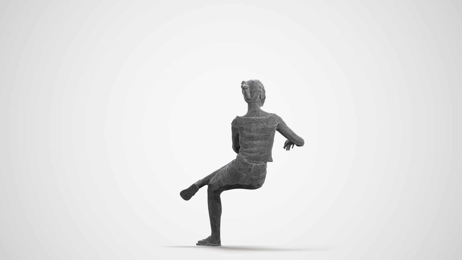 3D scanned girl sitting casual, photorealistic archviz people for Enscape and SketchUp, wireframe front view
