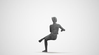 3D scanned girl sitting casual, photorealistic archviz people for Enscape and SketchUp, wireframe front view