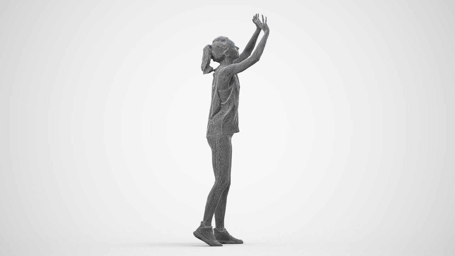 scanned 3D woman sport, photogrammetry people for Enscape and V-Ray, wireframe side view