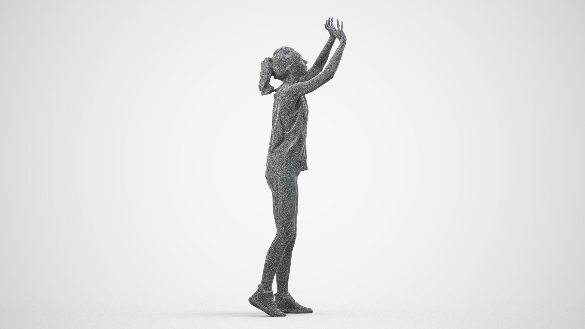 scanned 3D woman sport, photogrammetry people for Enscape and V-Ray, wireframe side view