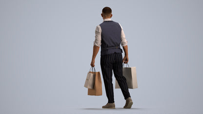 3D human model man casual shopping, photogrammetry scanned person for archviz, front view render