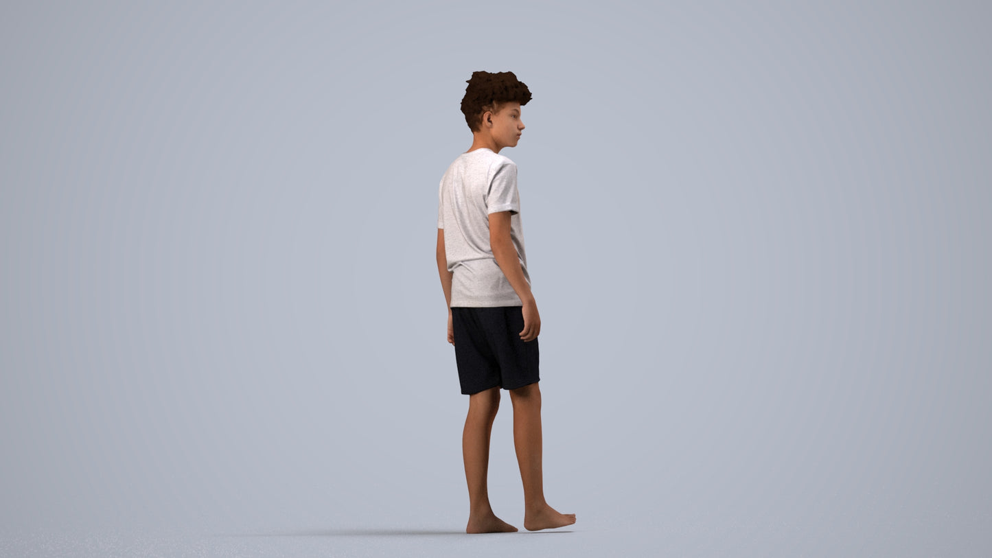 realistic 3D boy casual kids, scanned archviz people for Blender and 3ds Max, side view render