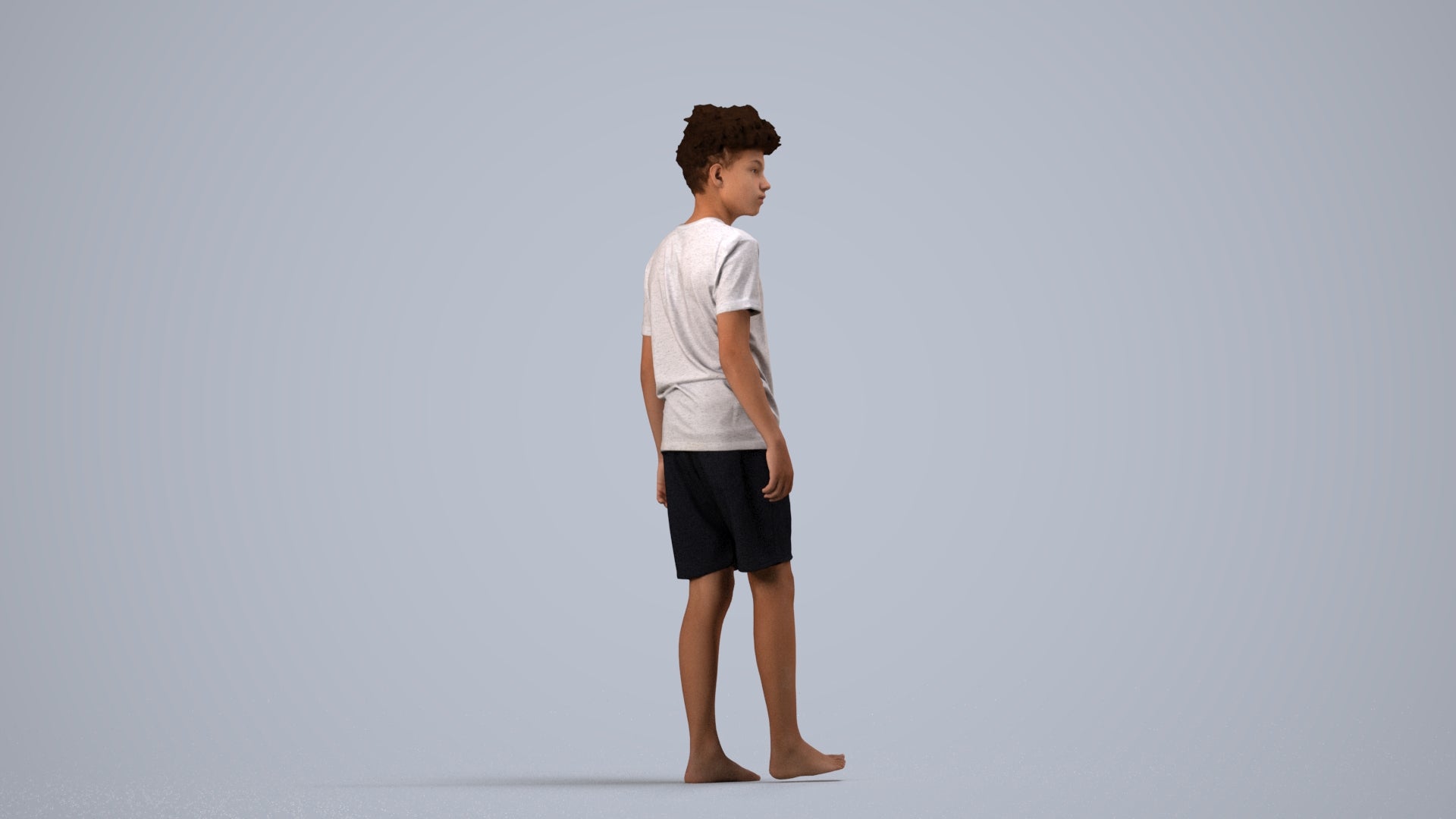 realistic 3D boy casual kids, scanned archviz people for Blender and 3ds Max, side view render