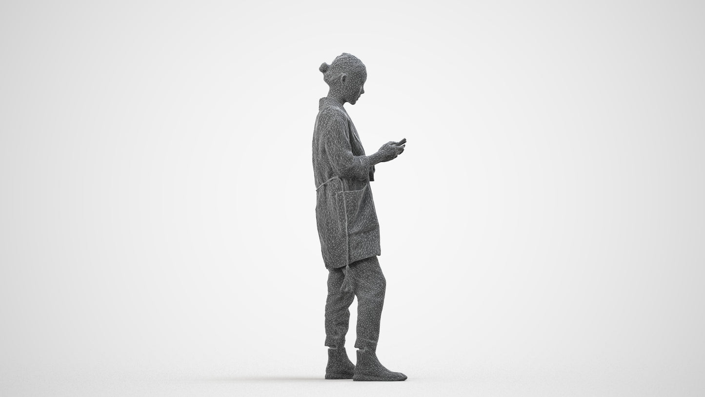 realistic 3D people woman casual standing, render-ready for V-Ray and Corona, FBX OBJ, wireframe side view