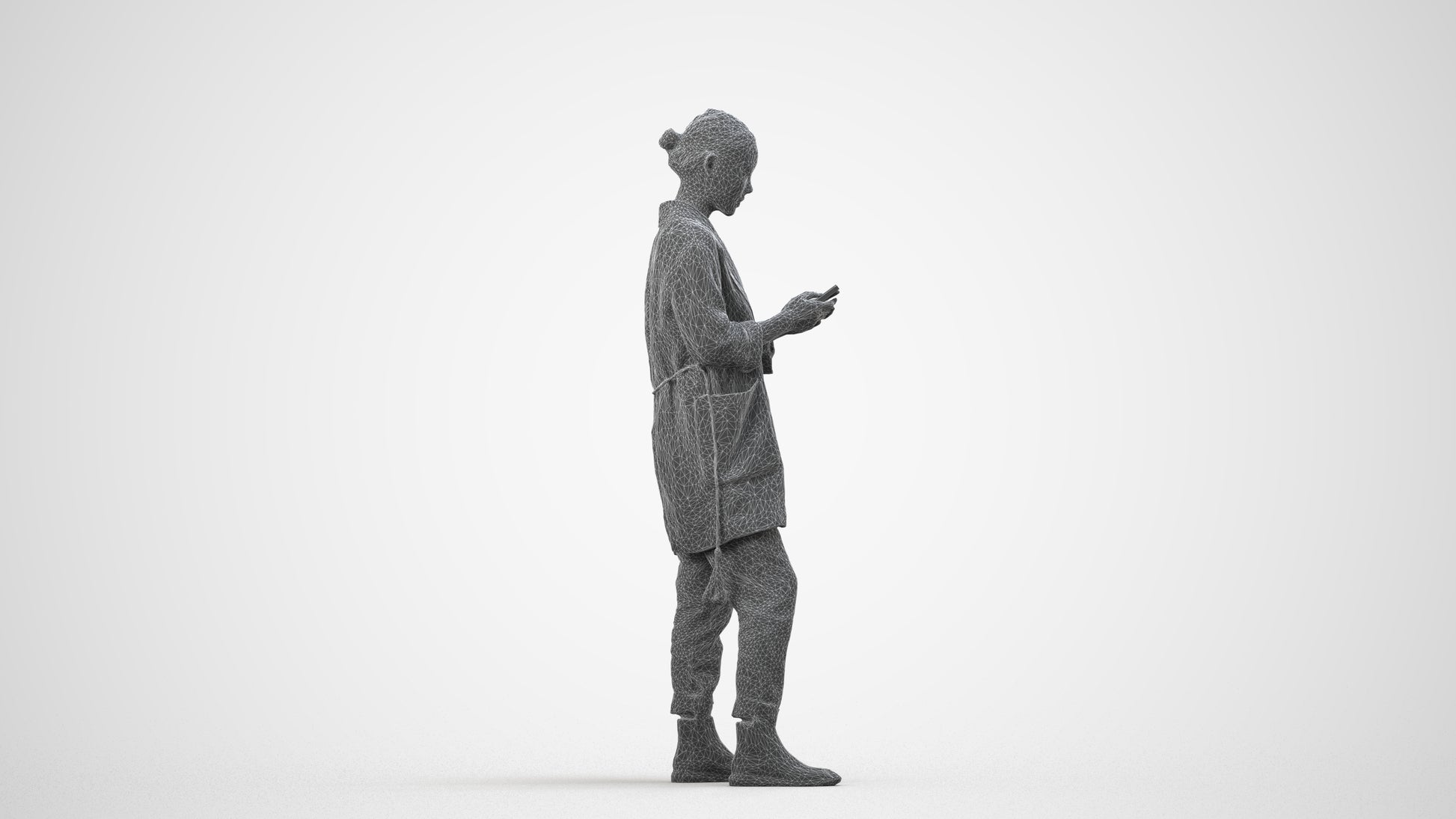 realistic 3D people woman casual standing, render-ready for V-Ray and Corona, FBX OBJ, wireframe side view