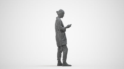 realistic 3D people woman casual standing, render-ready for V-Ray and Corona, FBX OBJ, wireframe side view