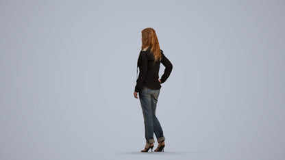 3D people model woman casual standing, scanned human for 3ds Max rendering, front view render