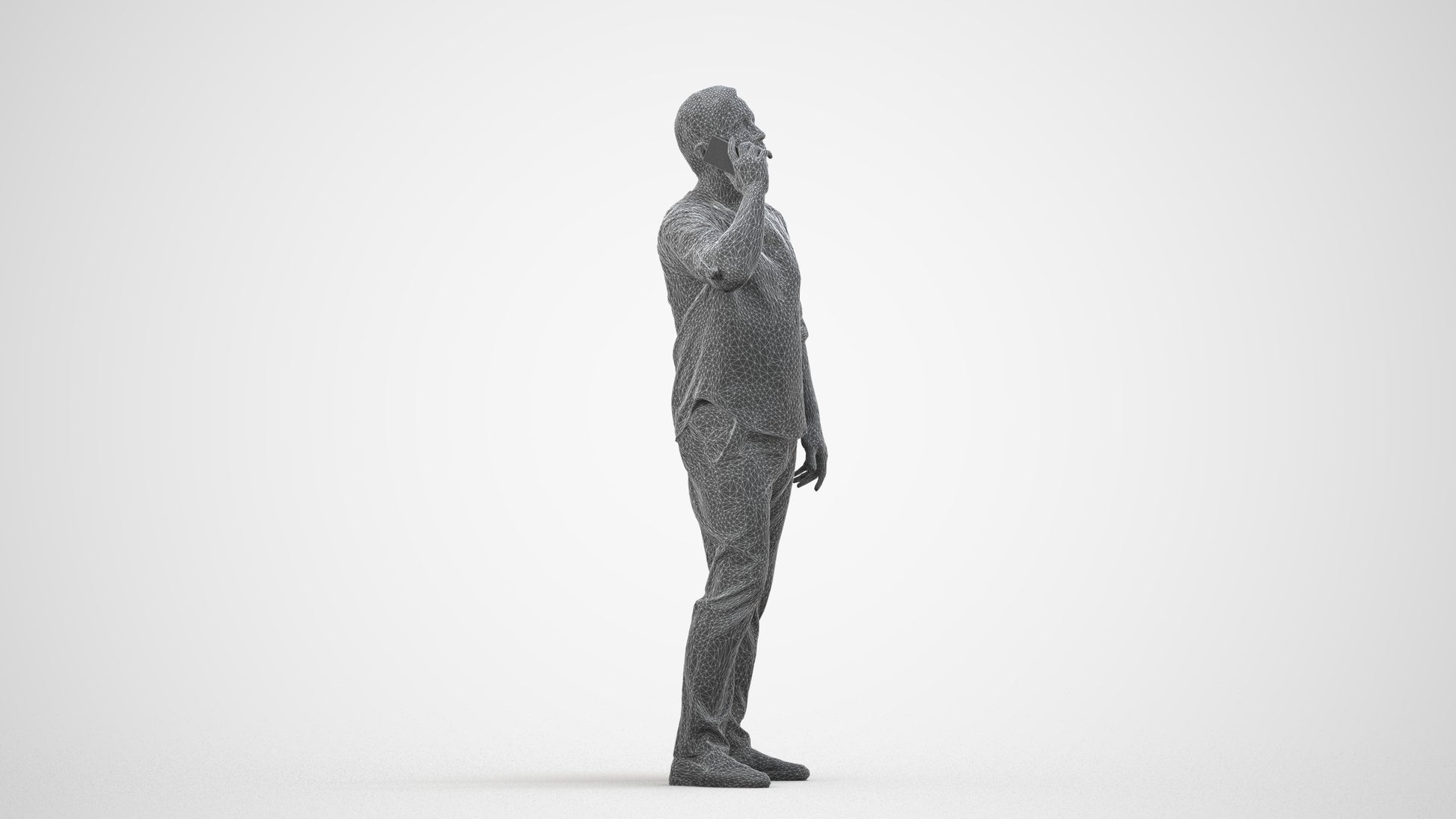 scanned 3D man casual standing, photogrammetry people for Enscape and V-Ray, wireframe side view