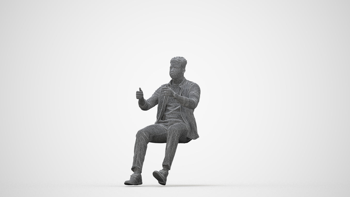 scanned 3D man casual driving, photogrammetry people for Enscape and V-Ray, wireframe back view