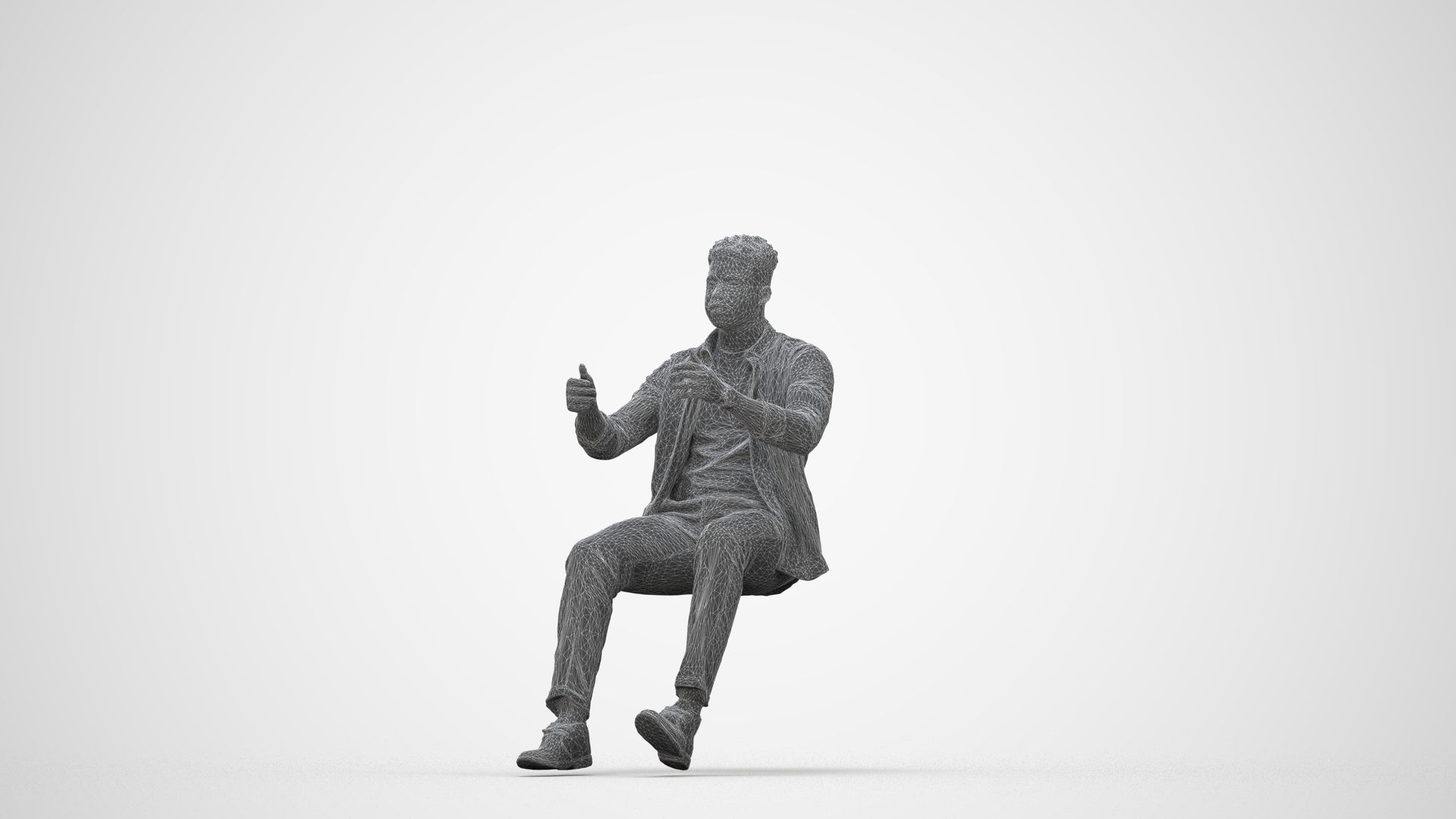 scanned 3D man casual driving, photogrammetry people for Enscape and V-Ray, wireframe back view