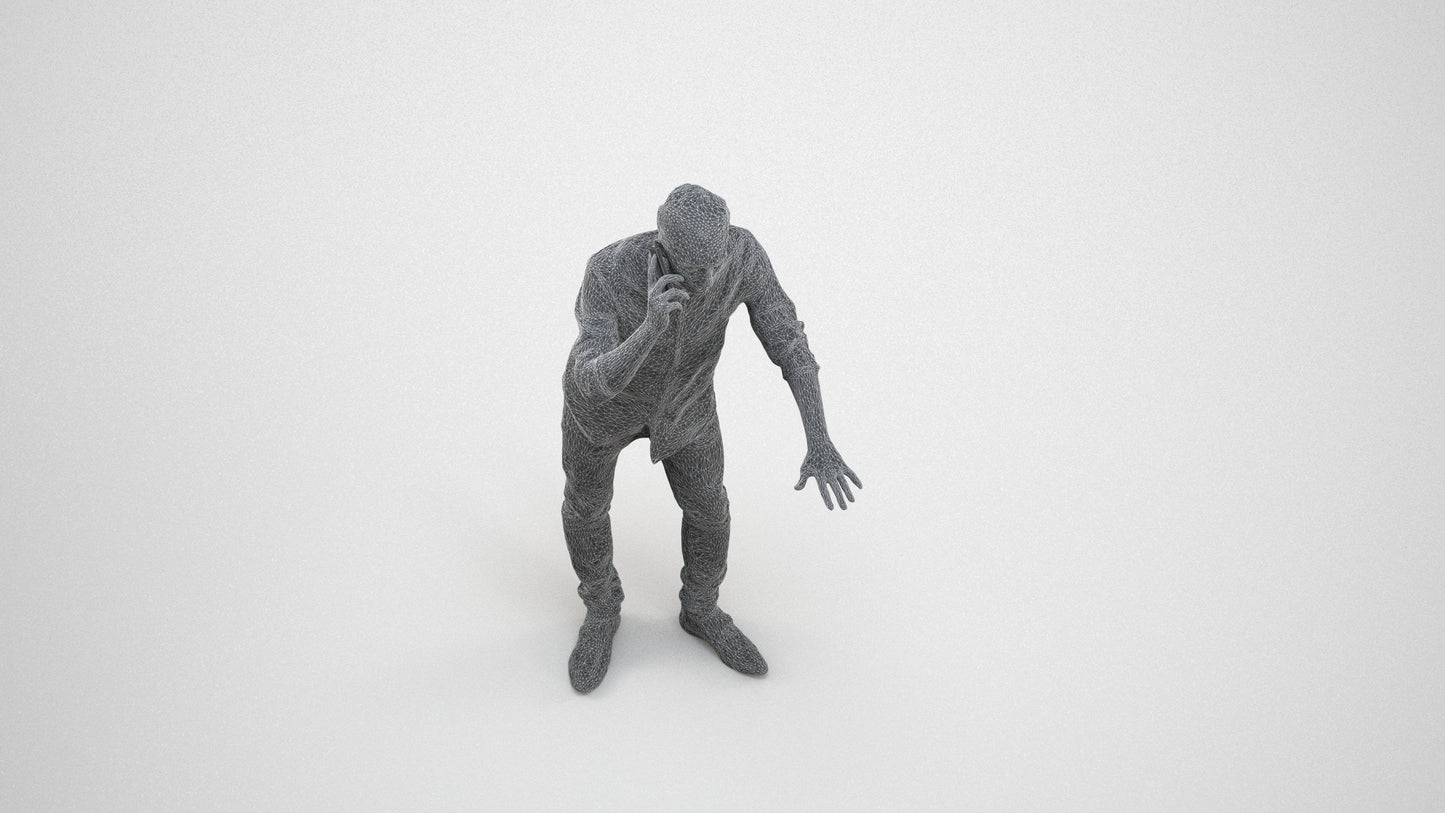 3D people model man casual standing, scanned human for 3ds Max rendering, wireframe three-quarter view