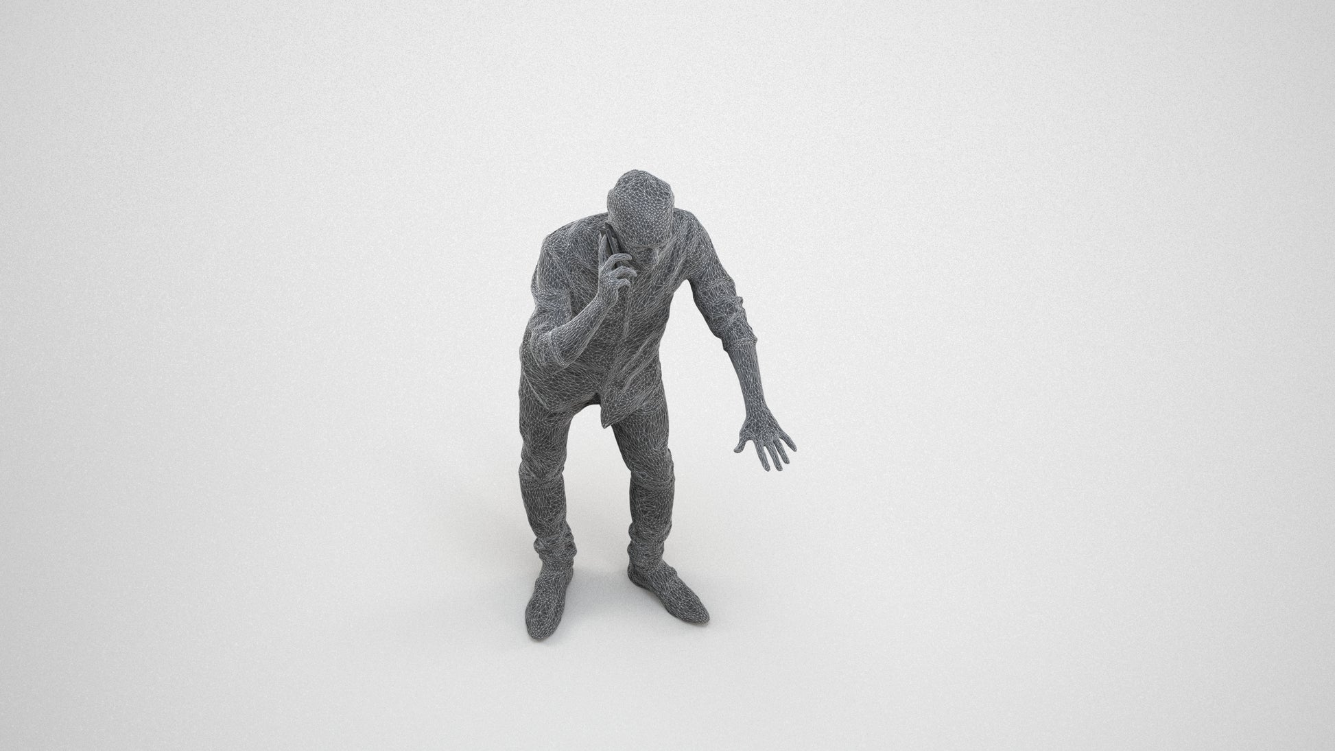 3D people model man casual standing, scanned human for 3ds Max rendering, wireframe three-quarter view