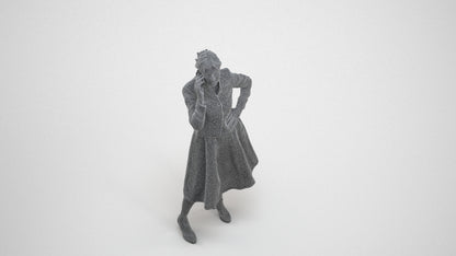 3D human model senior woman business standing, photogrammetry scanned person for archviz, wireframe three-quarter view