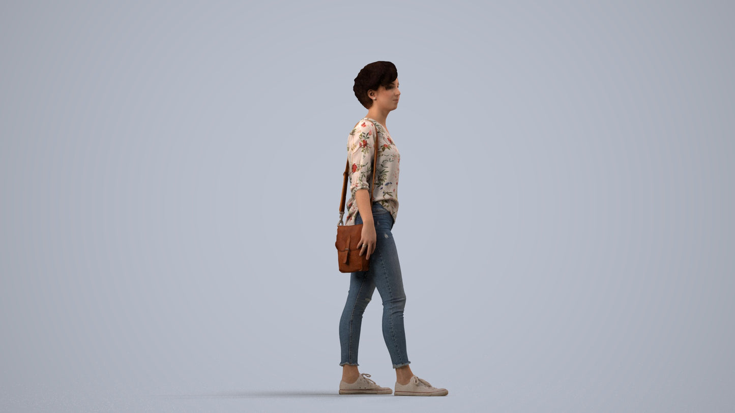 scanned 3D woman casual walking, photogrammetry people for Enscape and V-Ray, side view render