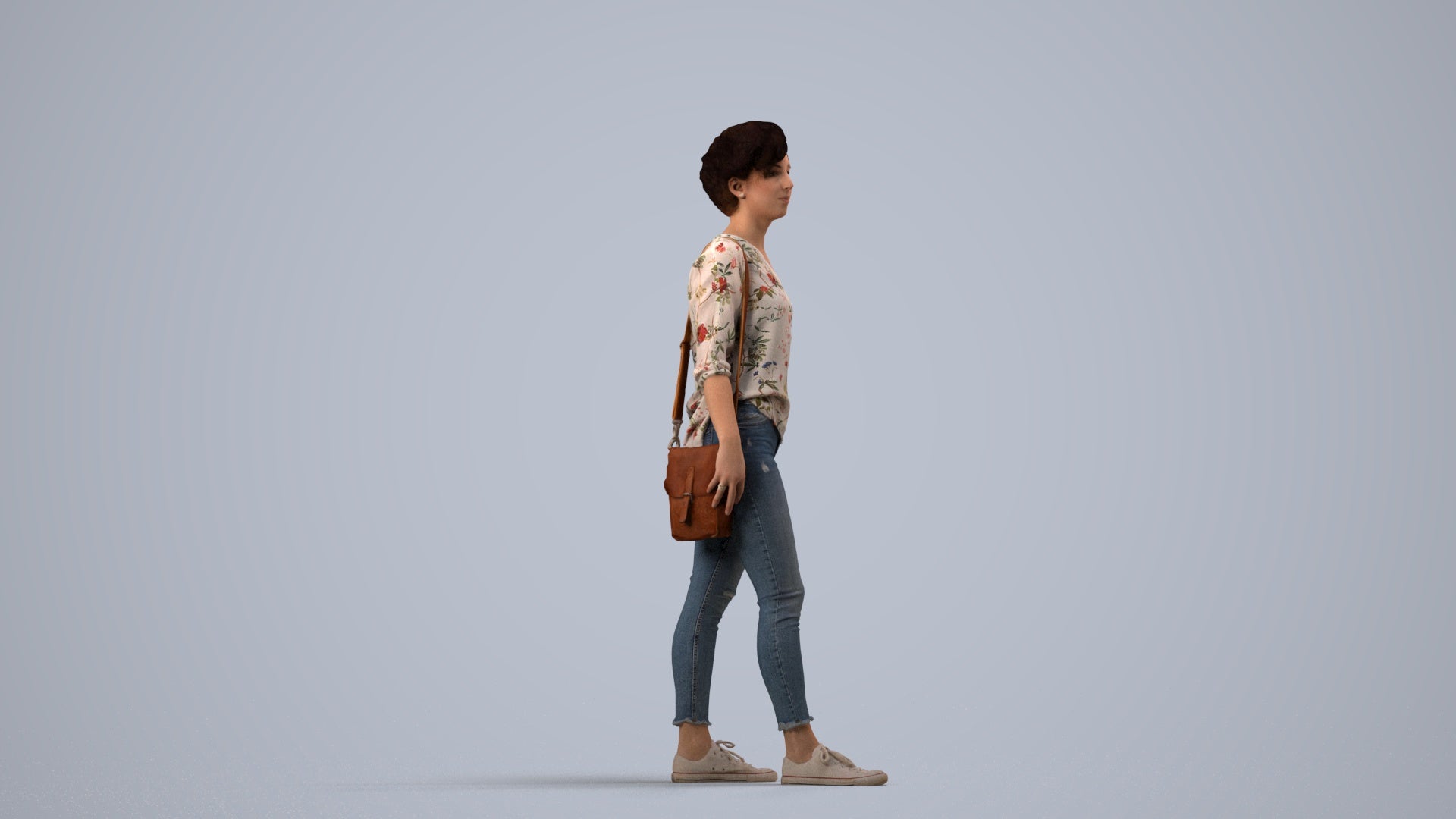 scanned 3D woman casual walking, photogrammetry people for Enscape and V-Ray, side view render