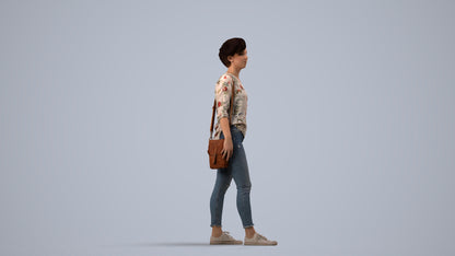 scanned 3D woman casual walking, photogrammetry people for Enscape and V-Ray, side view render