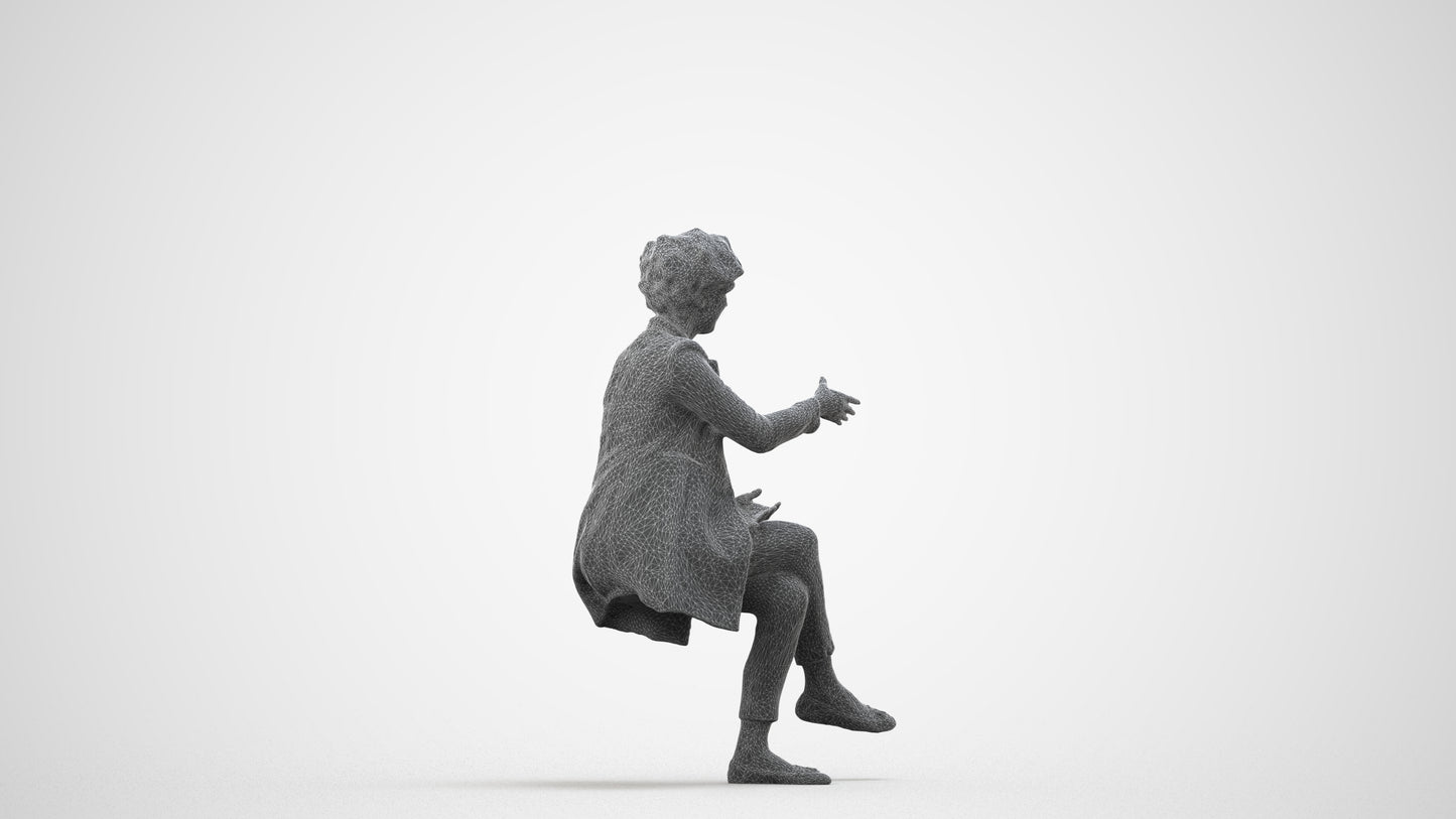 photogrammetry 3D woman business sitting, realistic human model archviz FBX, wireframe side view