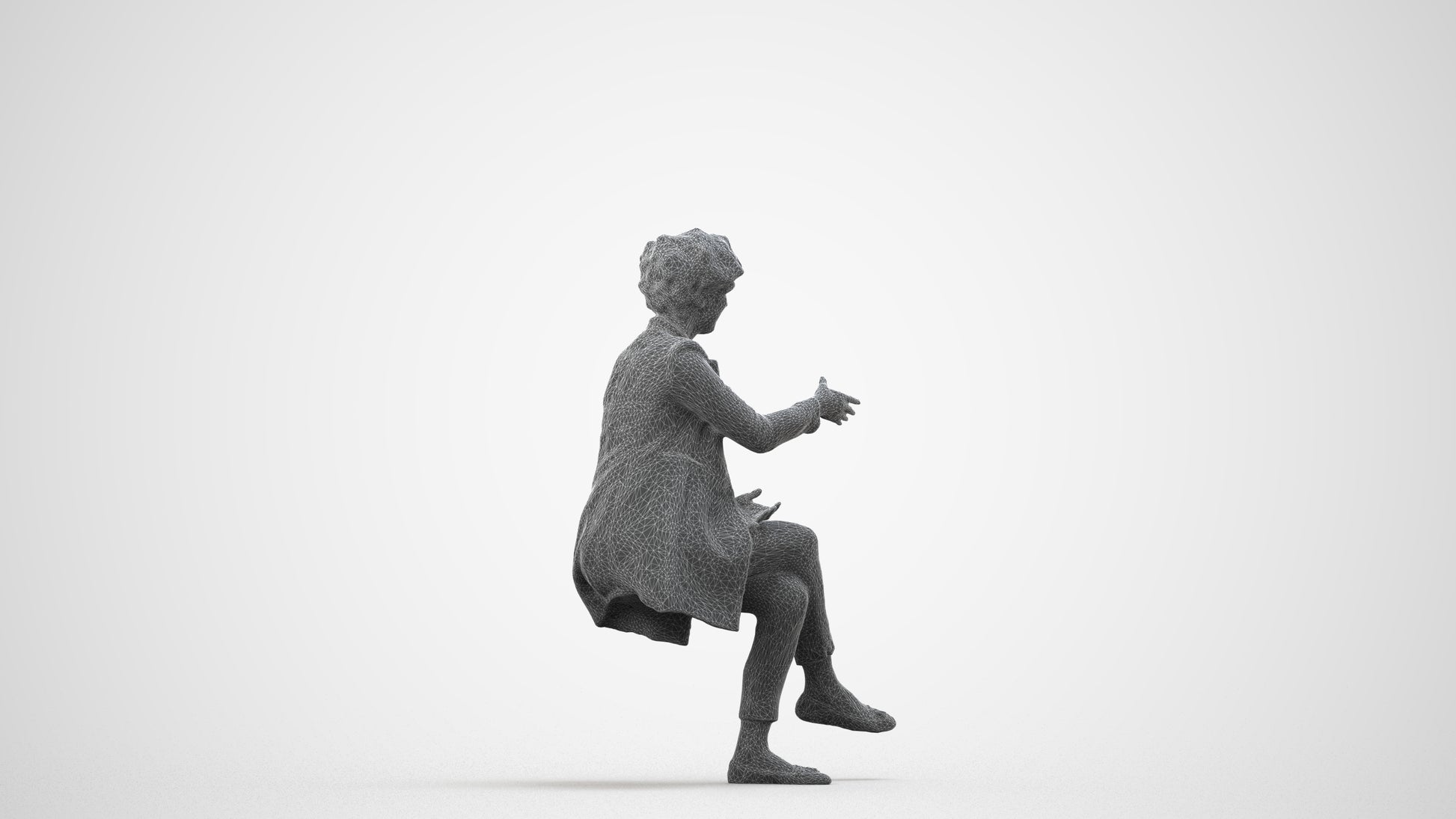 photogrammetry 3D woman business sitting, realistic human model archviz FBX, wireframe side view
