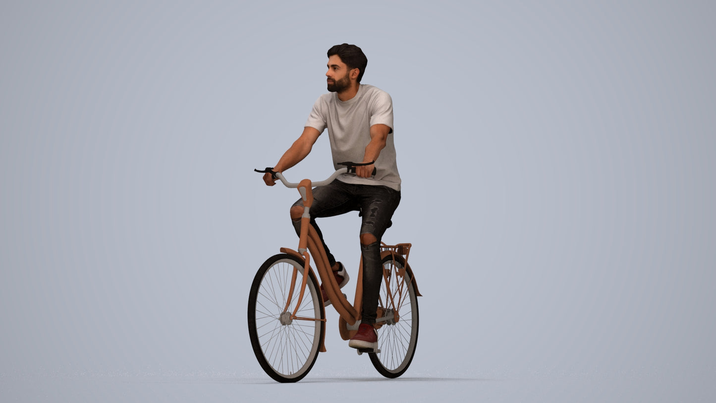realistic 3D people man casual cycling, render-ready for V-Ray and Corona, FBX OBJ, top-down view render
