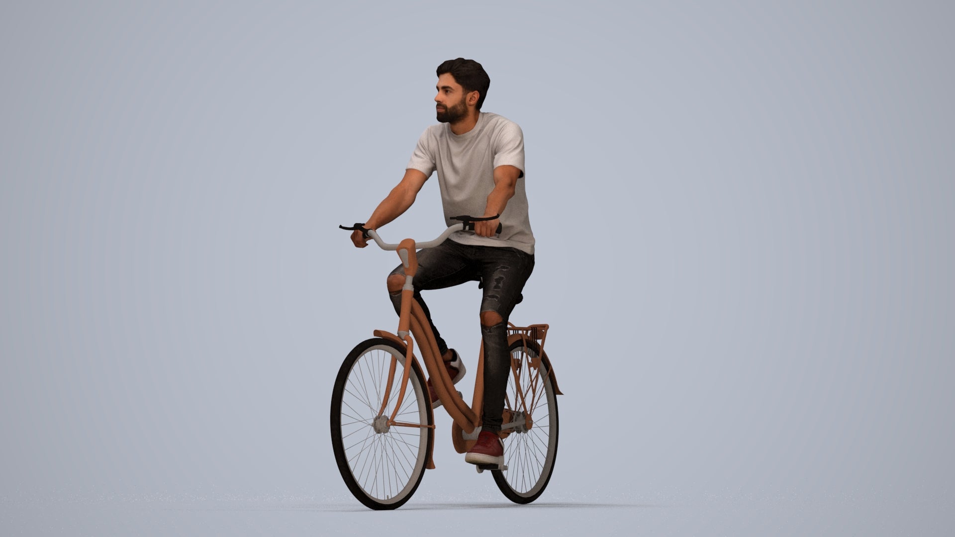 realistic 3D people man casual cycling, render-ready for V-Ray and Corona, FBX OBJ, top-down view render