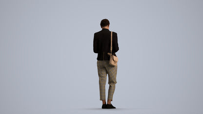 3D human model woman business standing, photogrammetry scanned person for archviz, front view render