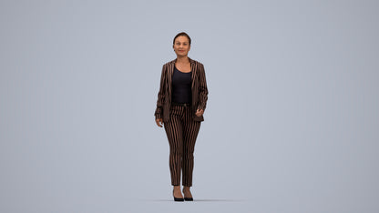 3D human model woman business walking, photogrammetry scanned person for archviz, top-down view render