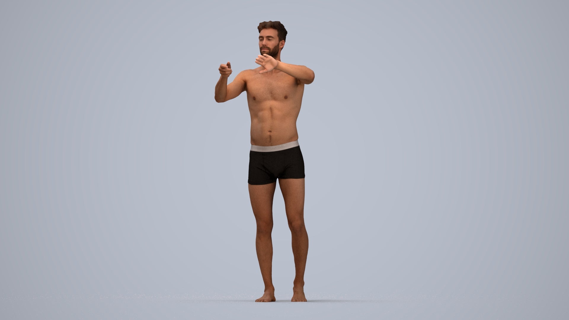 realistic 3D man bathroom, scanned archviz people for Blender and 3ds Max, top-down view render