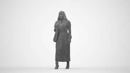 3D human model woman casual walking, photogrammetry scanned person for archviz, wireframe back view