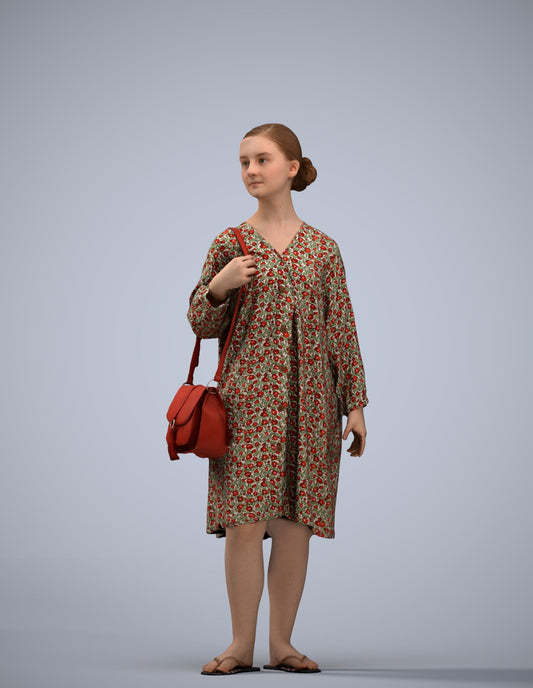 3D human model girl casual kids, photogrammetry scanned person for archviz