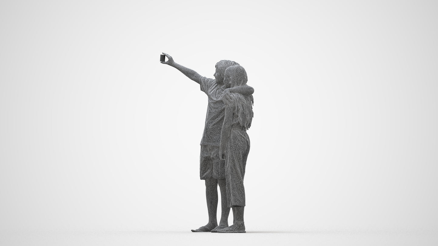 realistic 3D human girl kids, archviz people FBX OBJ for Blender, wireframe back view