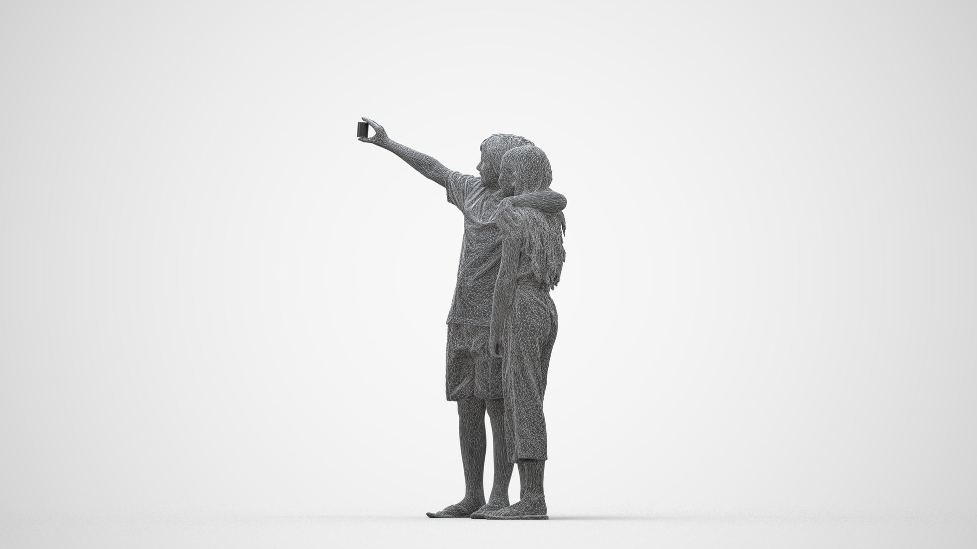 realistic 3D human girl kids, archviz people FBX OBJ for Blender, wireframe back view