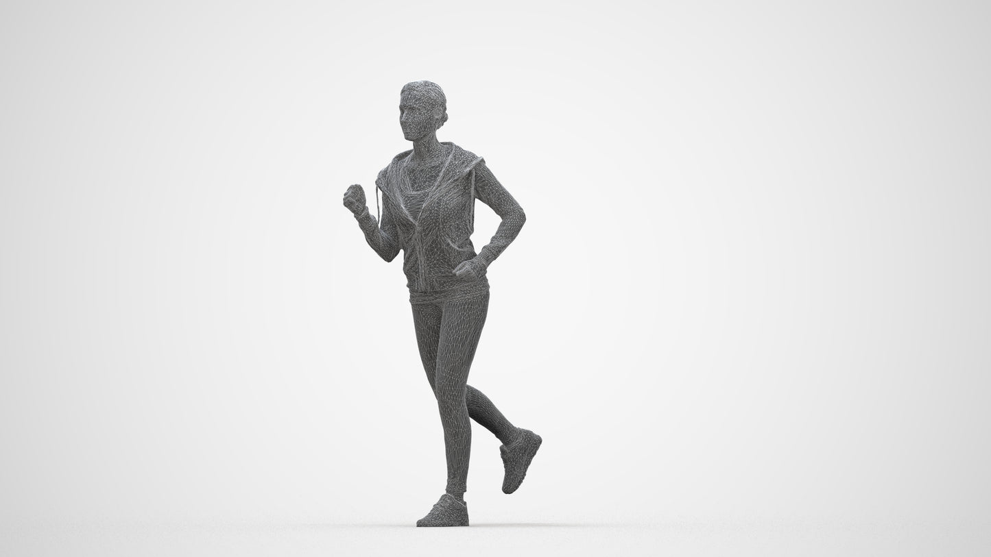 photogrammetry 3D woman sport, realistic human model archviz FBX, wireframe back view
