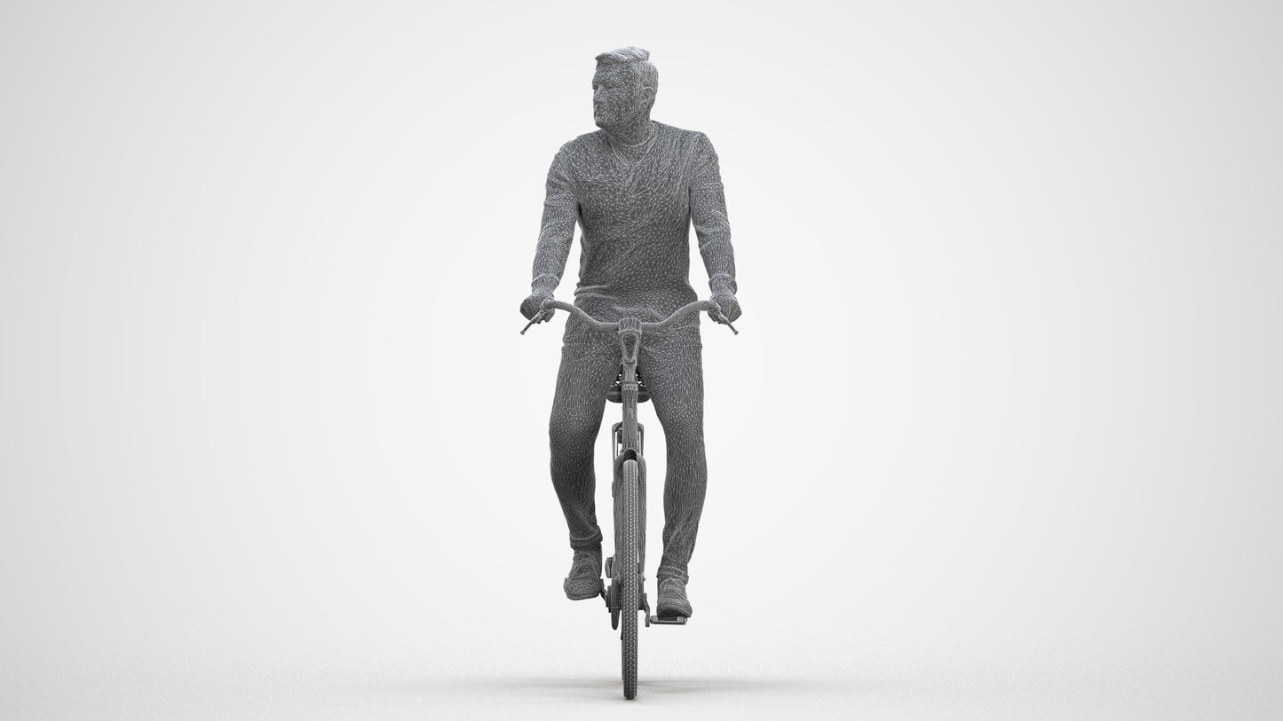 realistic 3D people man casual cycling, render-ready for V-Ray and Corona, FBX OBJ, three-quarter front view render
