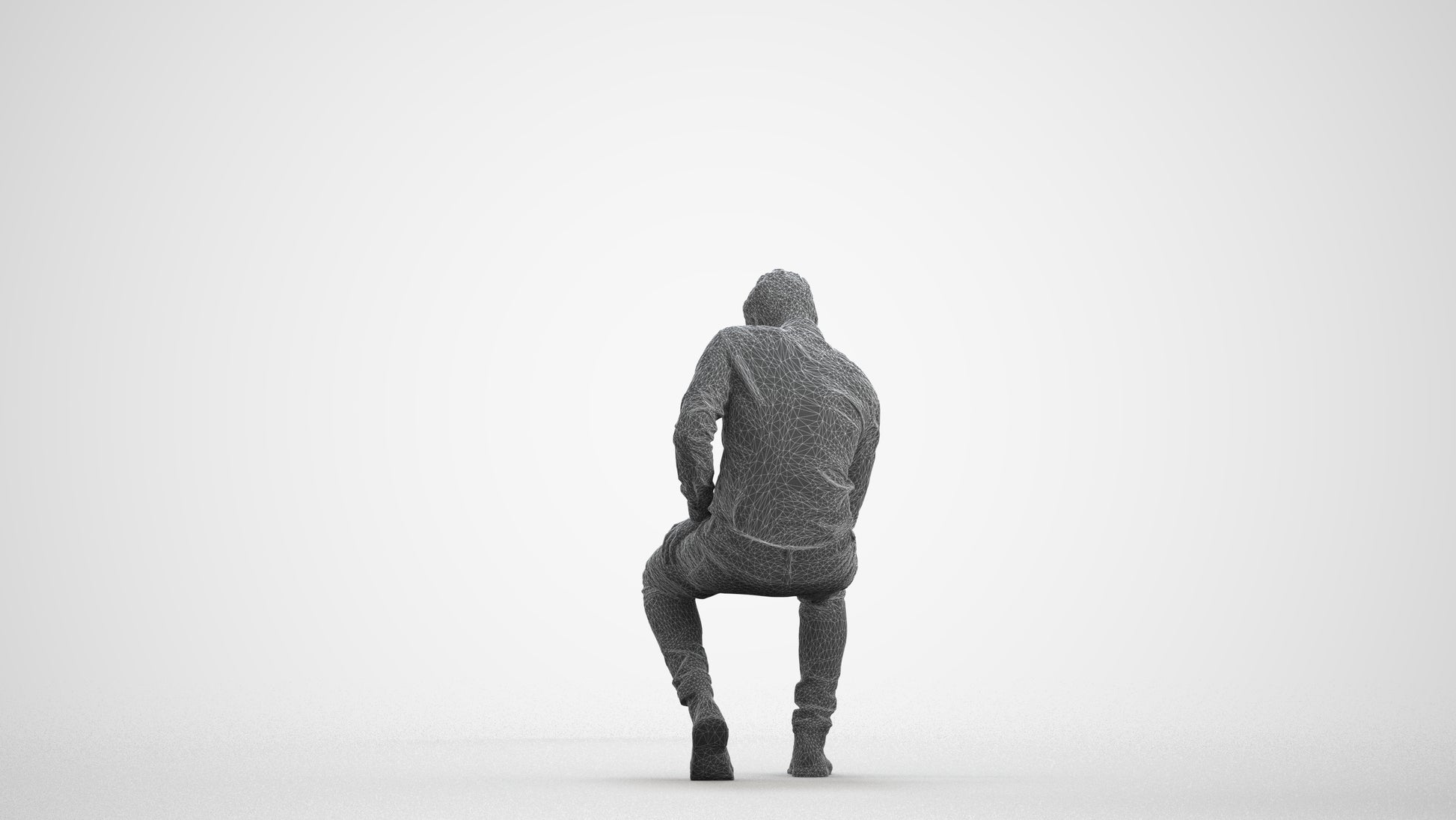 3D people model man casual sitting, scanned human for 3ds Max rendering, wireframe front view